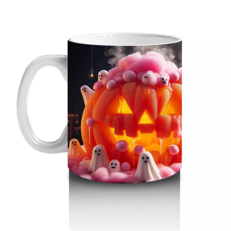 Pembe Krema ve Gözlerle Süslenmiş Balkabağı Figürlü Eğlenceli Cadılar Bayramı Baskılı Kupa Bardak - 2