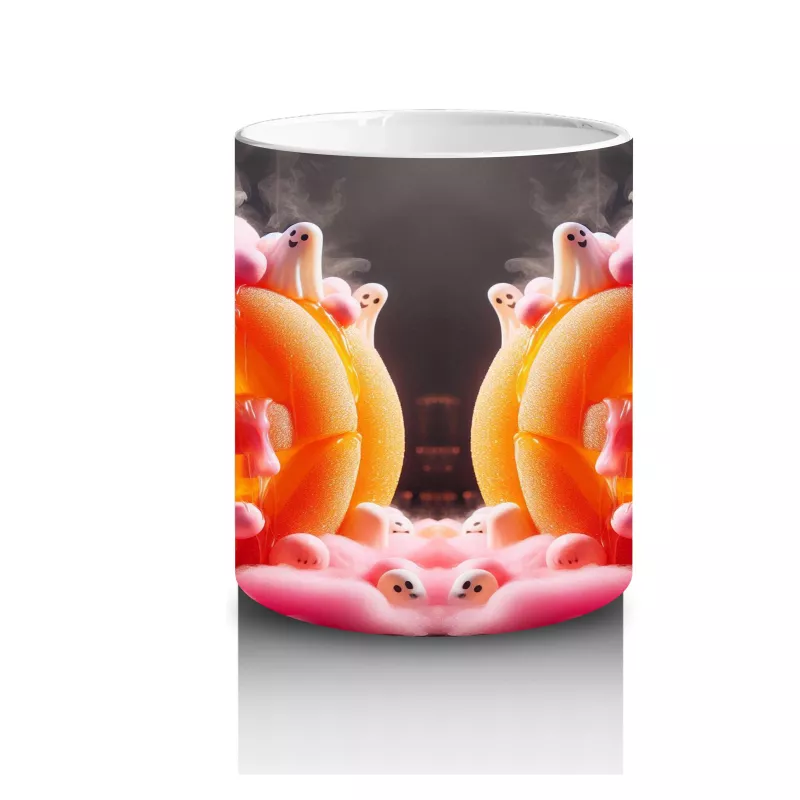 Pembe Krema ve Gözlerle Süslenmiş Balkabağı Figürlü Eğlenceli Cadılar Bayramı Baskılı Kupa Bardak - 3