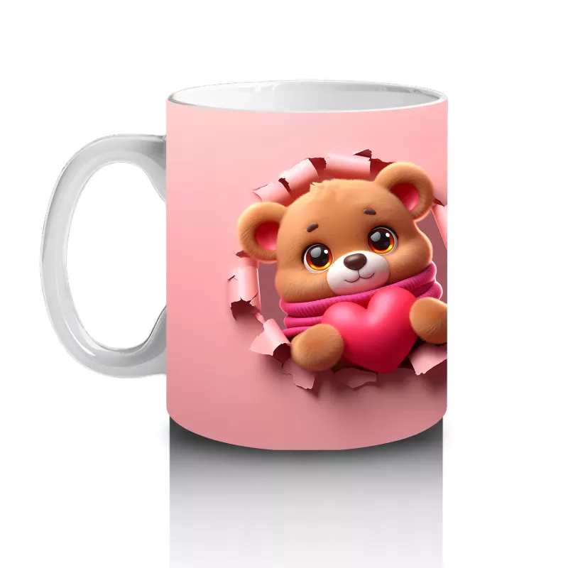 Pembe Kurdeleli Ayıcık Figürü ve Sırt Pozu – Baskılı Kahve Kupası - 2