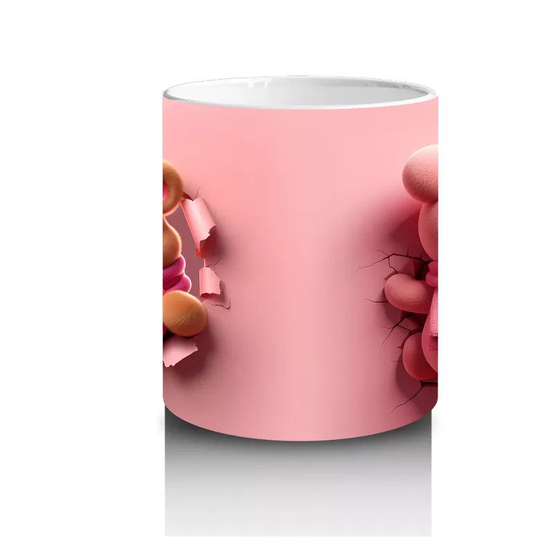 Pembe Kurdeleli Ayıcık Figürü ve Sırt Pozu – Baskılı Kahve Kupası - 3