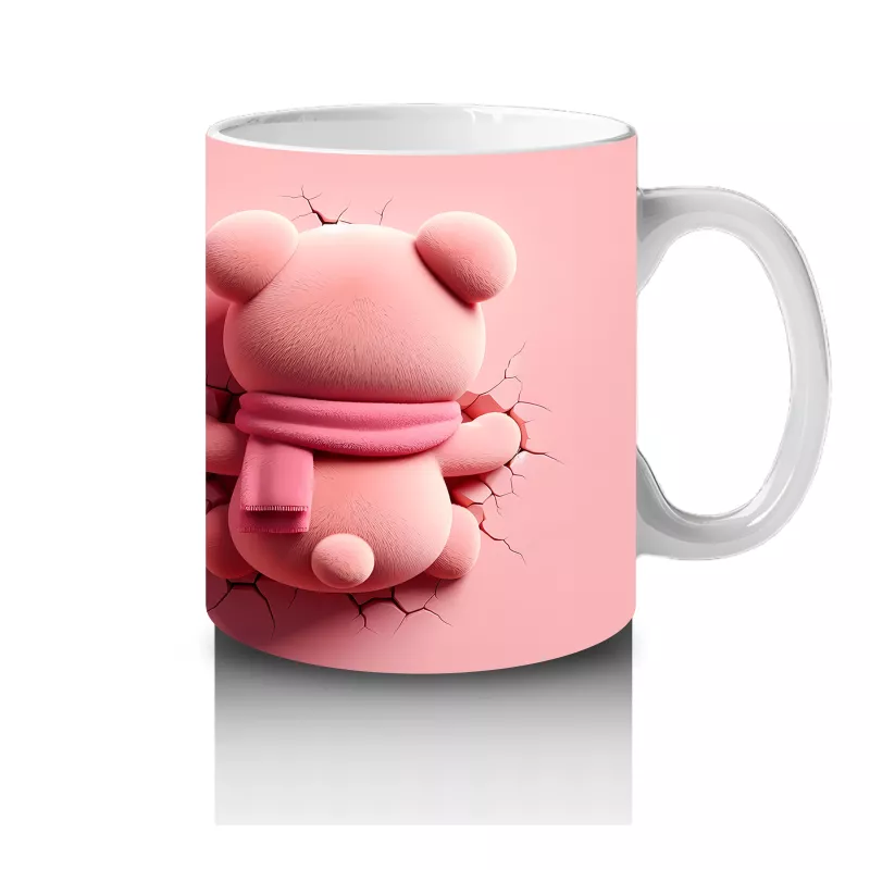 Pembe Kurdeleli Ayıcık Figürü ve Sırt Pozu – Baskılı Kahve Kupası - 4