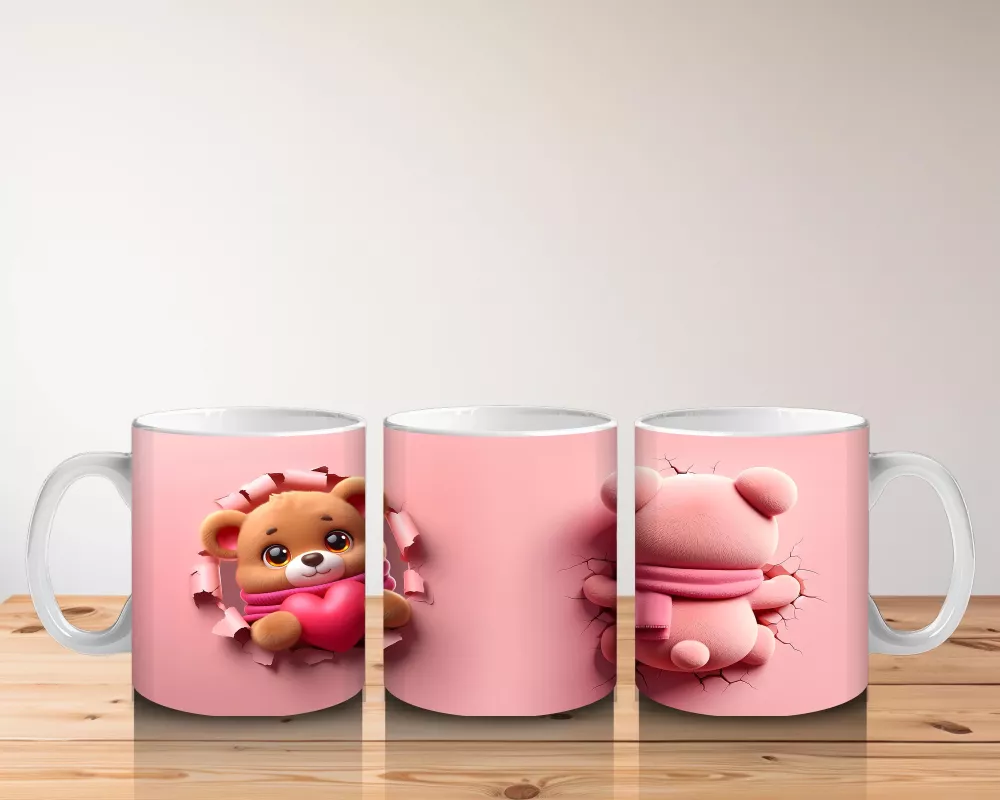 Pembe Kurdeleli Ayıcık Figürü ve Sırt Pozu – Baskılı Kahve Kupası - 5
