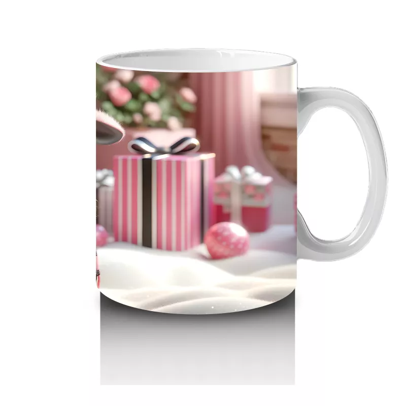 Pembe Kurdeleli Sevimli Kuzu Maskotu – Baskılı Kahve Kupası - 4