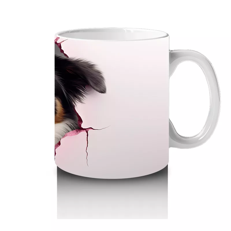 Pembe Kurdeleyle Süslenmiş Duvar Arasında Avustralyan Çoban Köpeği - Baskılı kahve kupası - 4