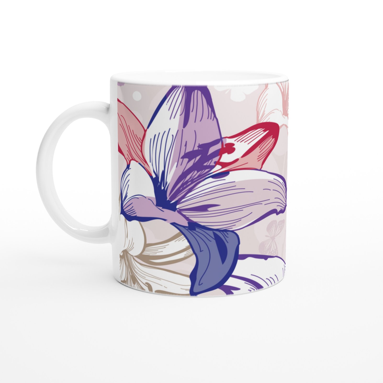 Pembe Lale Çizimli Kupa Bardak