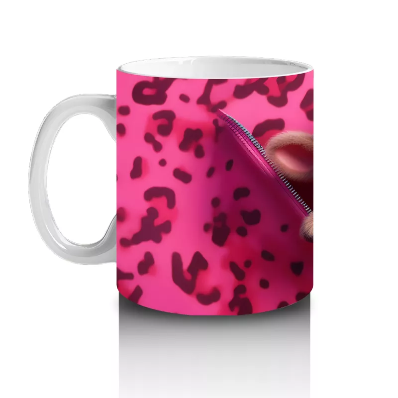 Pembe Leopar Desenli Arka Planda Romantik Ayıcık – Baskılı Kahve Kupası - 2