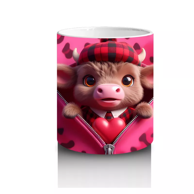 Pembe Leopar Desenli Arka Planda Romantik Ayıcık – Baskılı Kahve Kupası - 3