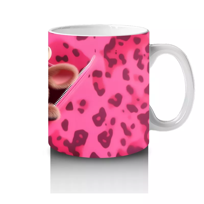 Pembe Leopar Desenli Arka Planda Romantik Ayıcık – Baskılı Kahve Kupası - 4
