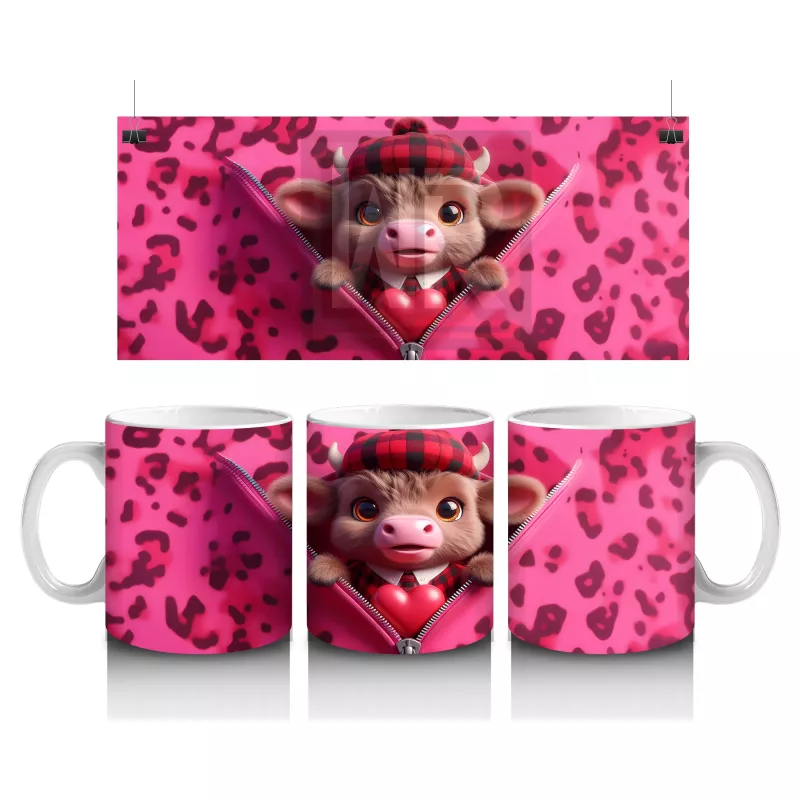 Pembe Leopar Desenli Arka Planda Romantik Ayıcık – Baskılı Kahve Kupası