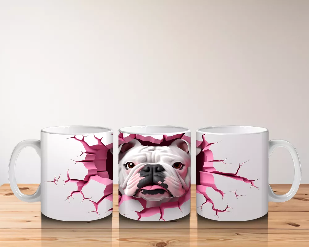 Pembe Patlak Duvar Arasından Buldog – Baskılı Kahve Kupası - 5
