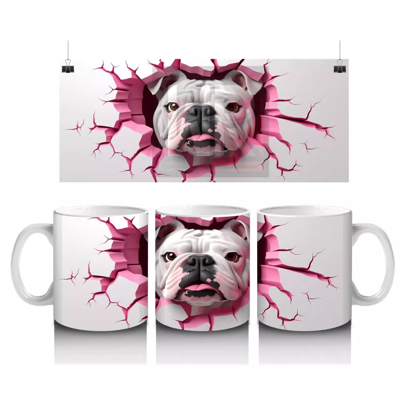 Pembe Patlak Duvar Arasından Buldog – Baskılı Kahve Kupası