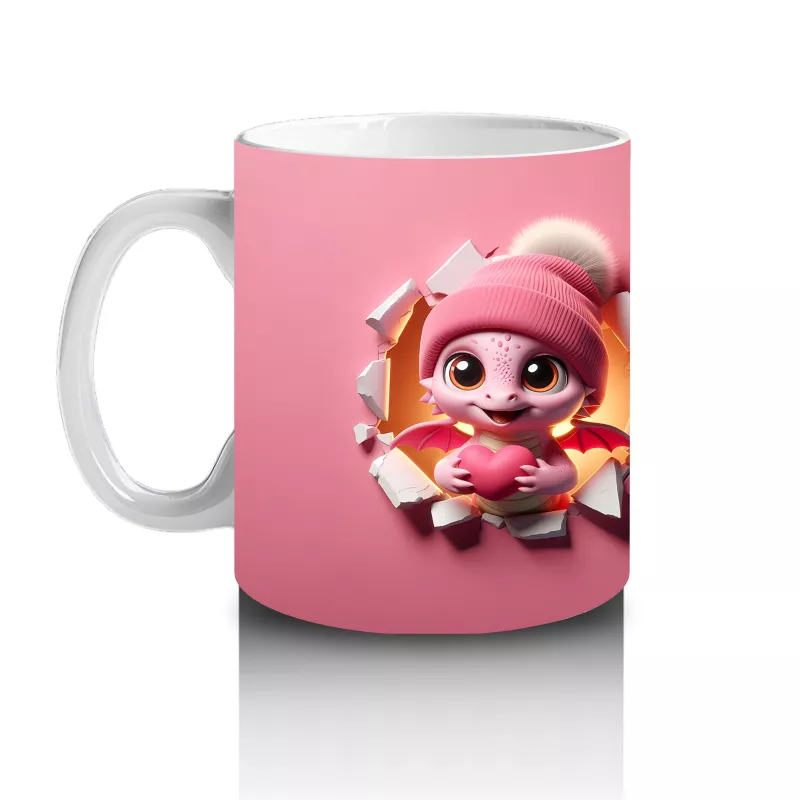 Pembe Ponponlu Bere Takmış Maskot Karakter – Baskılı Kahve Kupası - 2