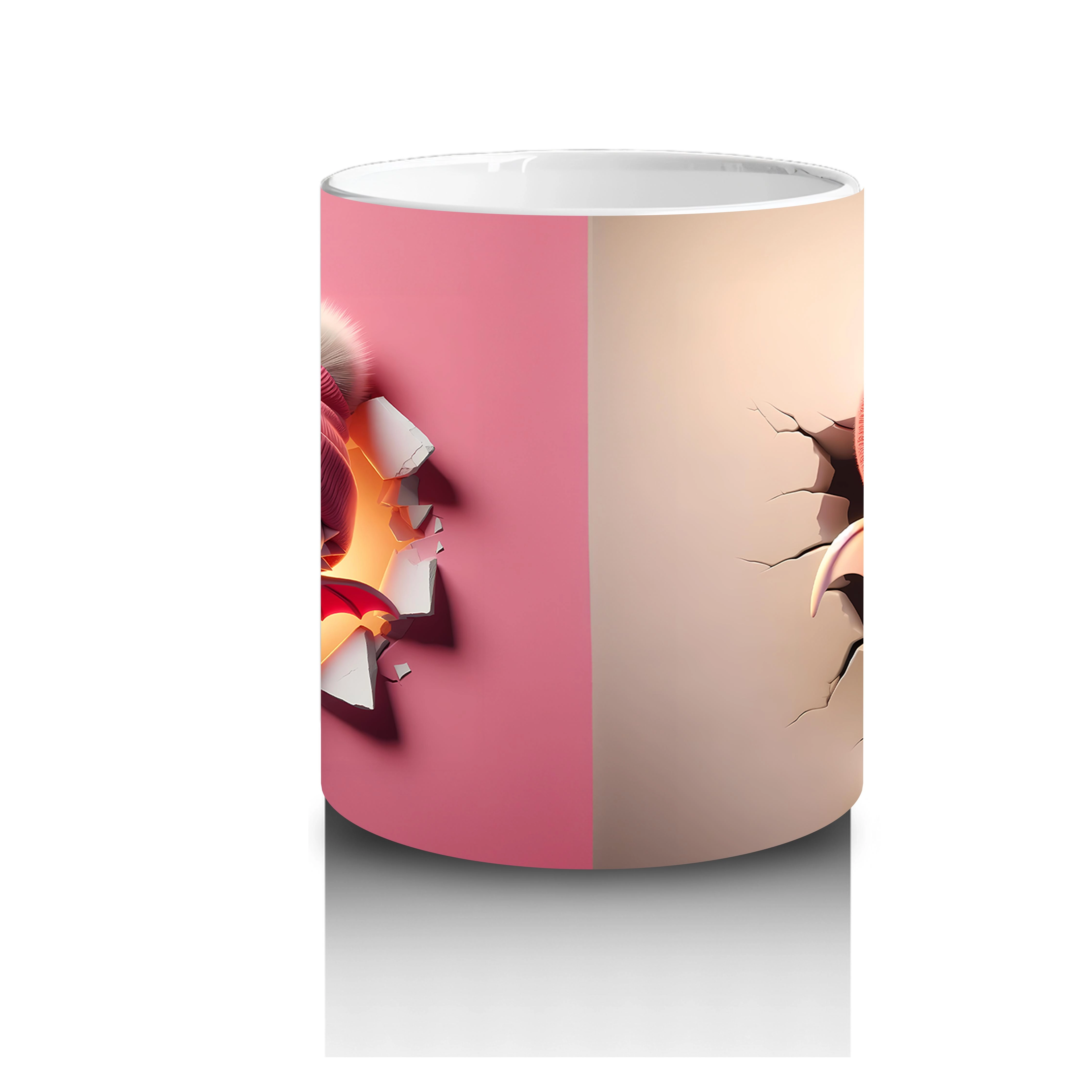 Pembe Ponponlu Bere Takmış Maskot Karakter – Baskılı Kahve Kupası - 3