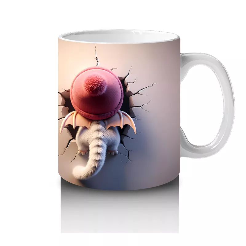 Pembe Ponponlu Bere Takmış Maskot Karakter – Baskılı Kahve Kupası - 4