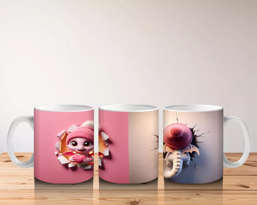 Pembe Ponponlu Bere Takmış Maskot Karakter – Baskılı Kahve Kupası - 5