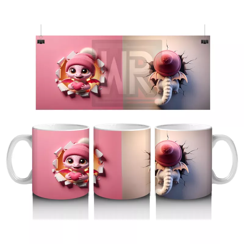 Pembe Ponponlu Bere Takmış Maskot Karakter – Baskılı Kahve Kupası