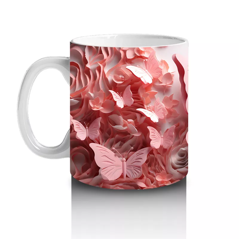 Pembe Renk Tonlarında Kelebekler – Baskılı Kahve Kupası - 2