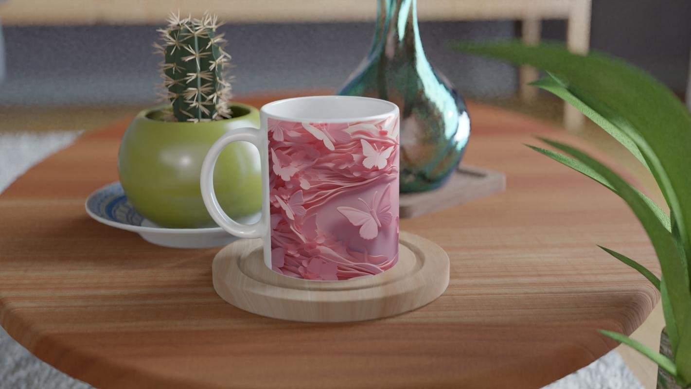 Pembe Rüyalar Kelebek Temalı Baskılı Kupa Bardak - 4