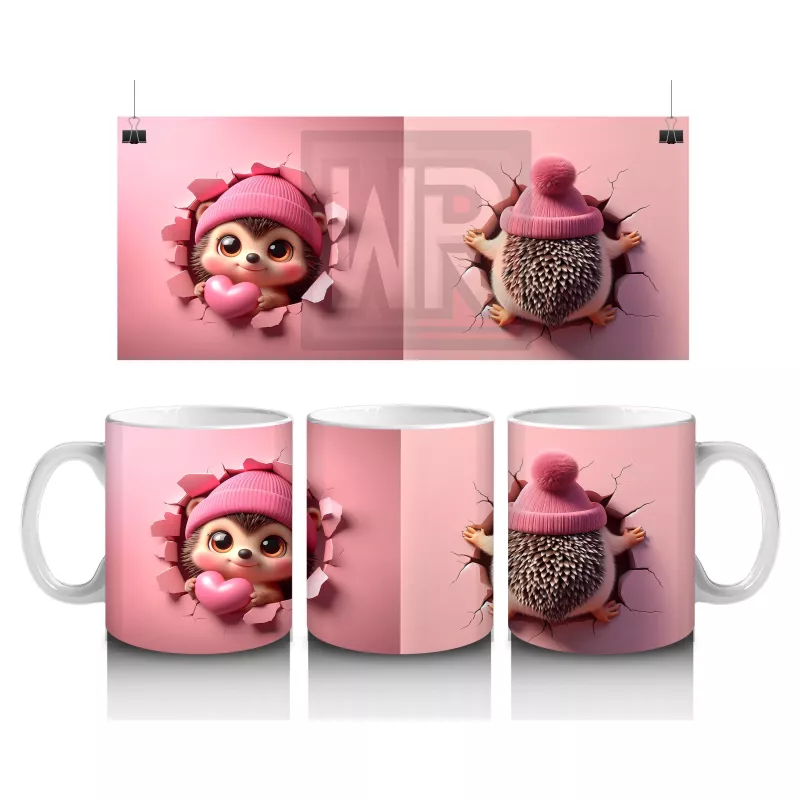 Pembe Şapkalı Sevimli Kirpi – Baskılı Kahve Kupası