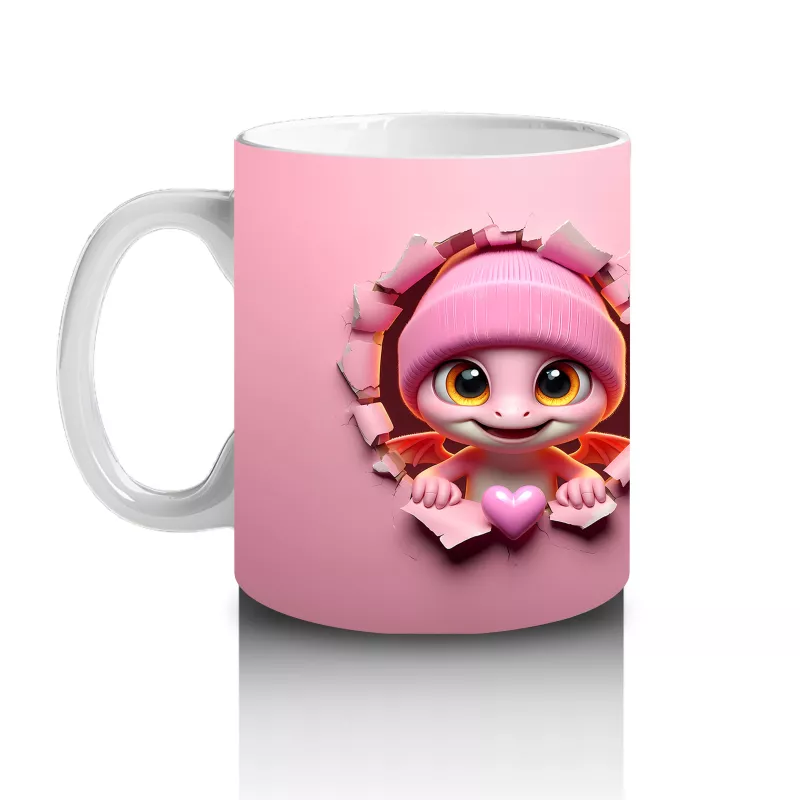 Pembe Şapkalı Sevimli Kız Maskot Çatlakta – Baskılı Kahve Kupası - 2