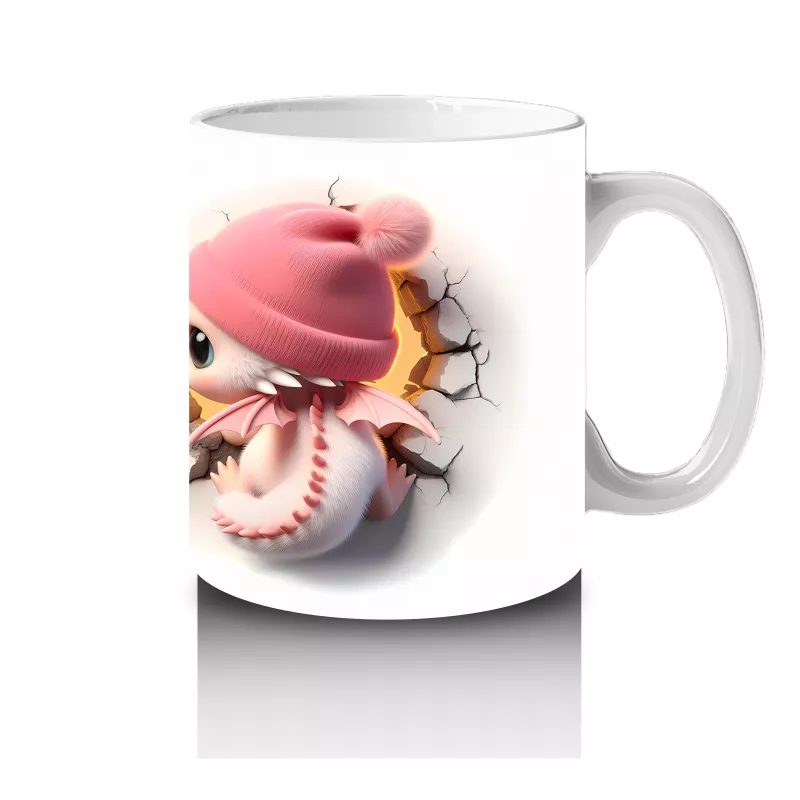 Pembe Şapkalı Sevimli Kız Maskot Çatlakta – Baskılı Kahve Kupası - 4