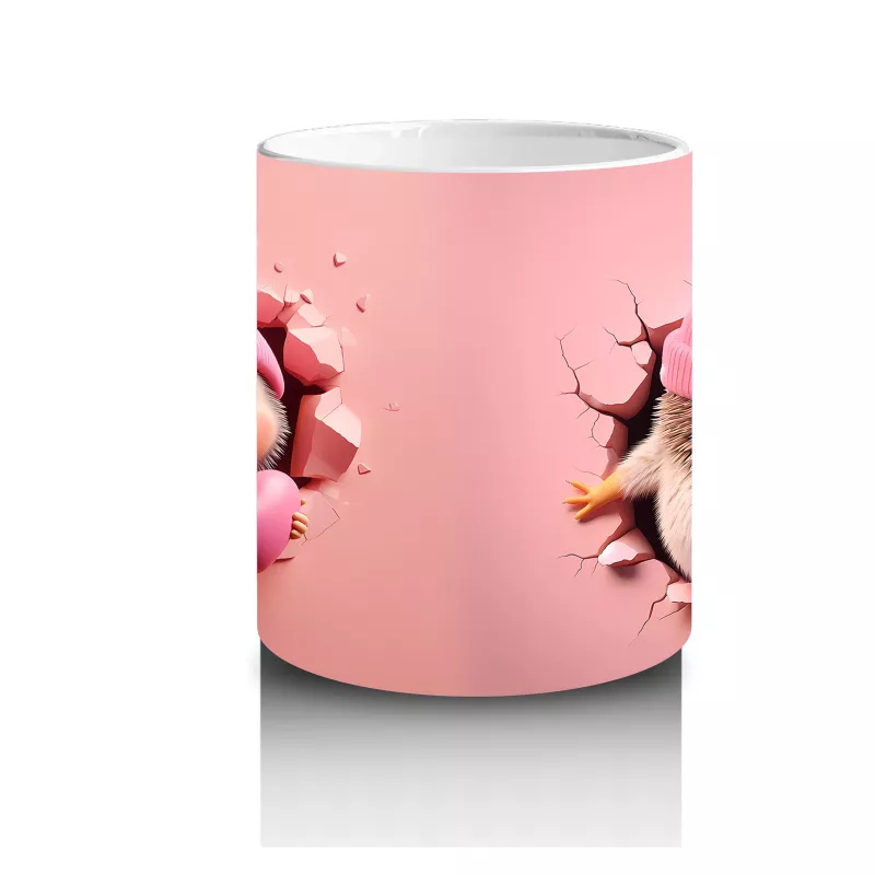 Pembe Şapkalı Sevimli Kız Maskot ve Kurdeleli Figür – Baskılı Kahve Kupası - 3