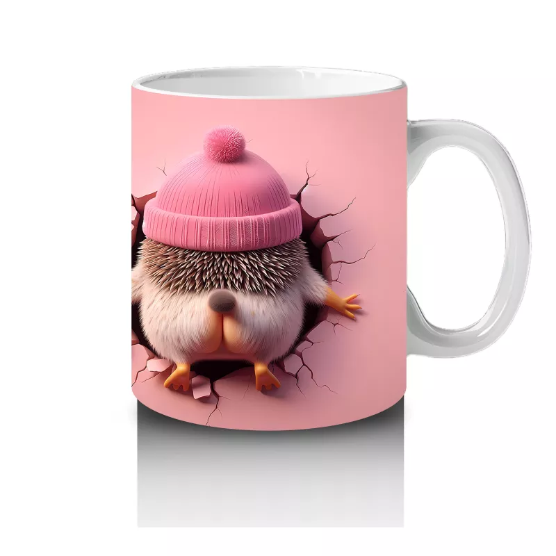 Pembe Şapkalı Sevimli Kız Maskot ve Kurdeleli Figür – Baskılı Kahve Kupası - 4