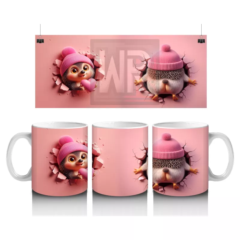 Pembe Şapkalı Sevimli Kız Maskot ve Kurdeleli Figür – Baskılı Kahve Kupası