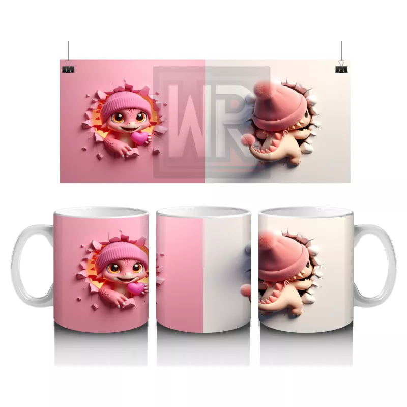 Pembe Şapkalı Tatlı Kız Figürü – Baskılı Kahve Kupası