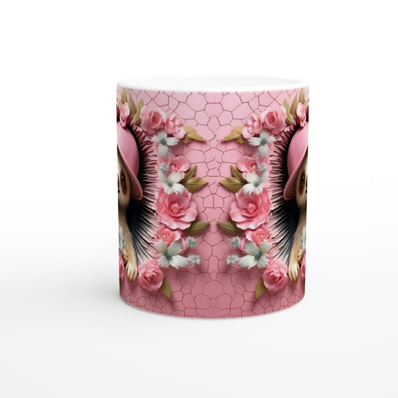 Pembe Şapkalı Tembel Hayvan Çiçekli Baskılı Kupa Bardak - 3