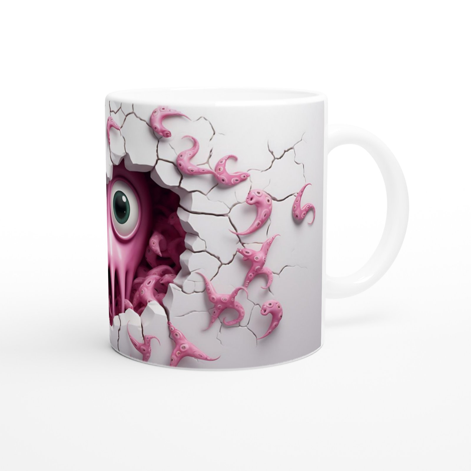 Pembe Sevimli Ahtapot Canavar Temalı Baskılı Kupa Bardak - 3