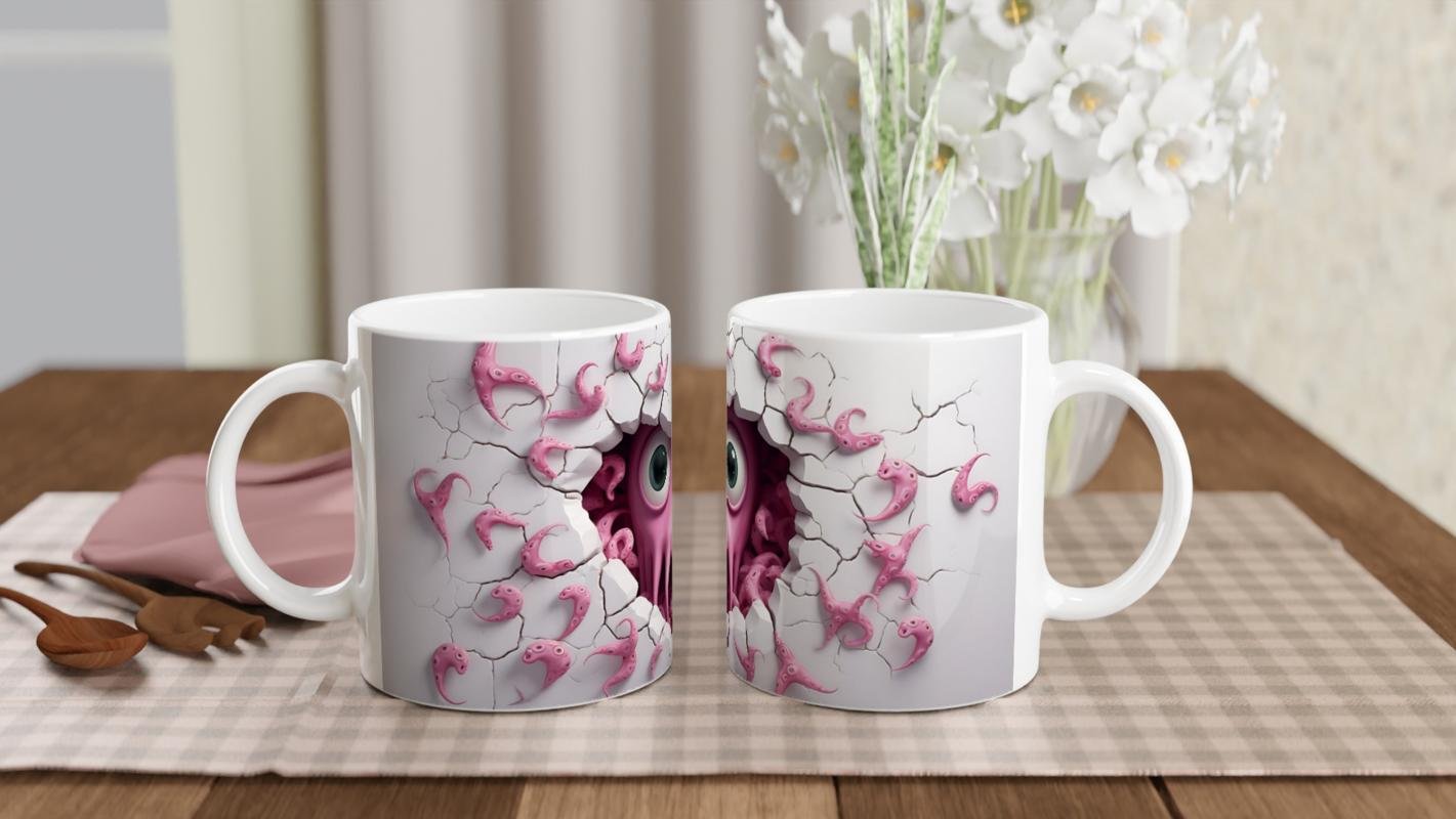 Pembe Sevimli Ahtapot Canavar Temalı Baskılı Kupa Bardak - 5