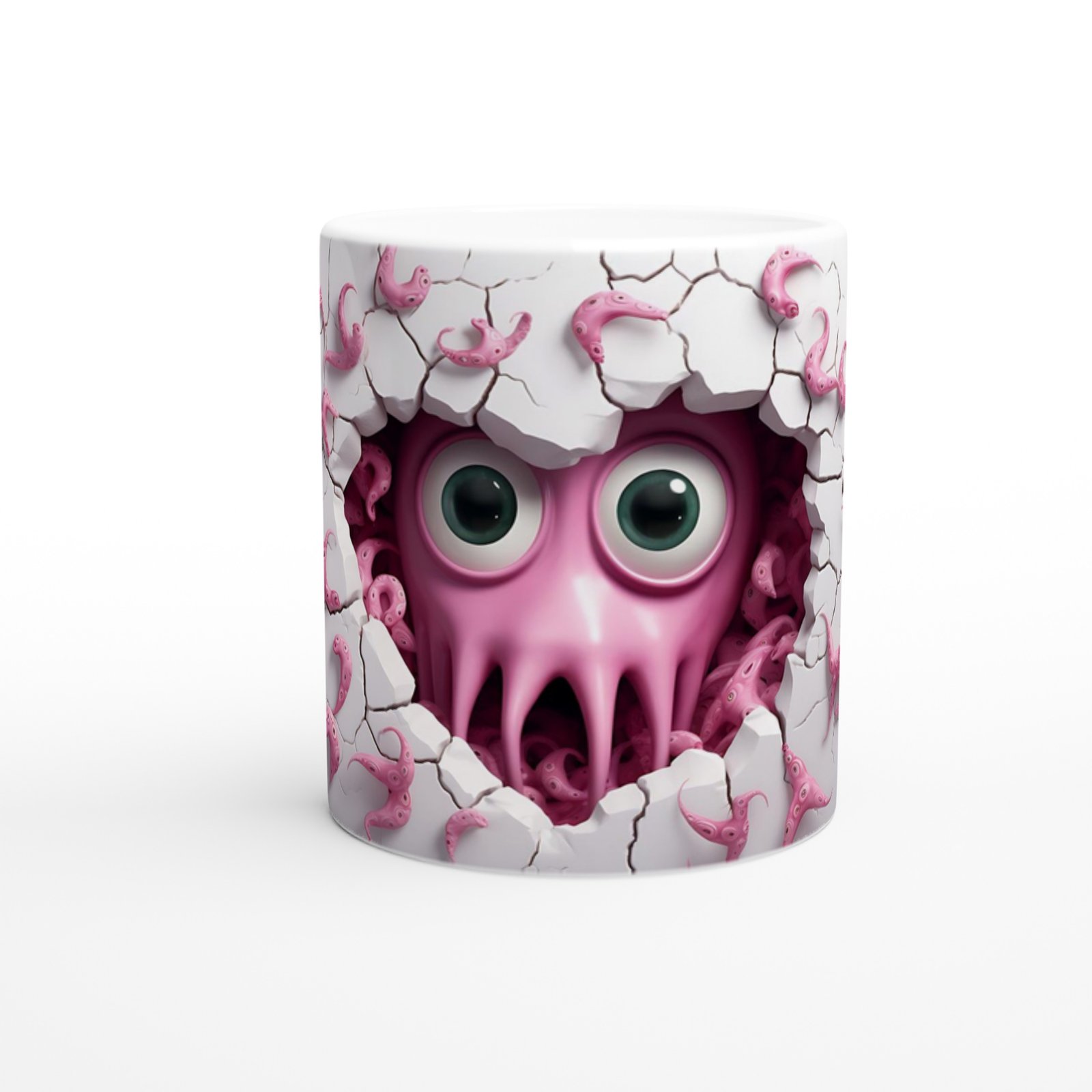 Pembe Sevimli Ahtapot Canavar Temalı Baskılı Kupa Bardak