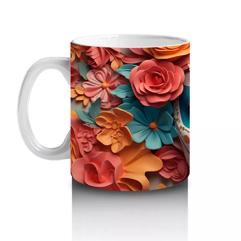 Pembe ve Sarı Çiçekler Arasında Buzlu Maske – Hediyelik Kahve Kupası - 2