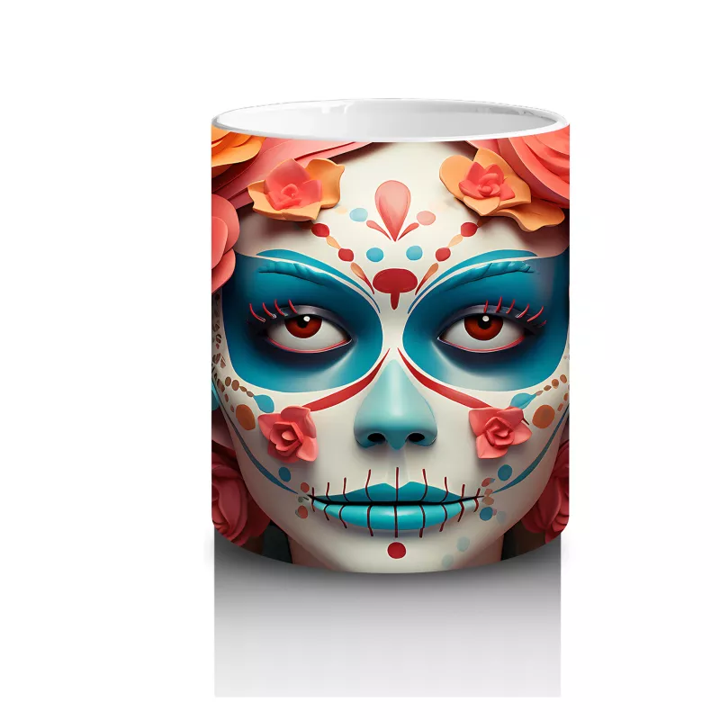 Pembe ve Sarı Çiçekler Arasında Buzlu Maske – Hediyelik Kahve Kupası - 3