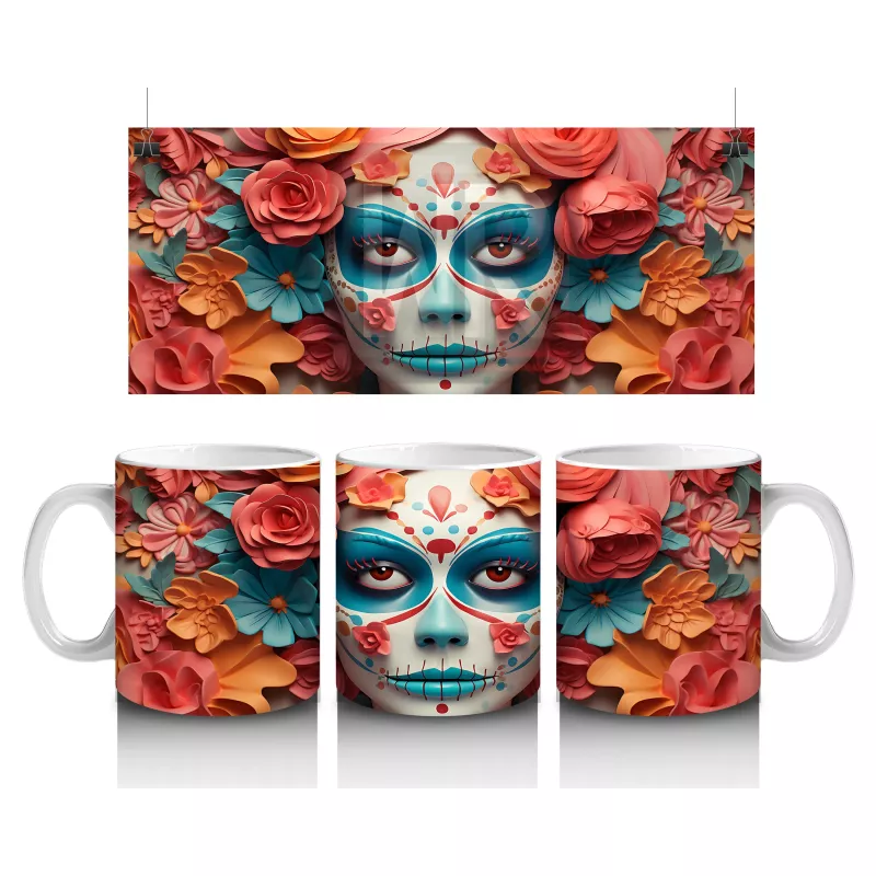 Pembe ve Sarı Çiçekler Arasında Buzlu Maske – Hediyelik Kahve Kupası