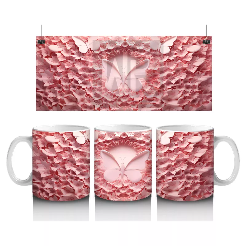 Pembe Yapraklarla Süslü Kelebek – Baskılı Kupa