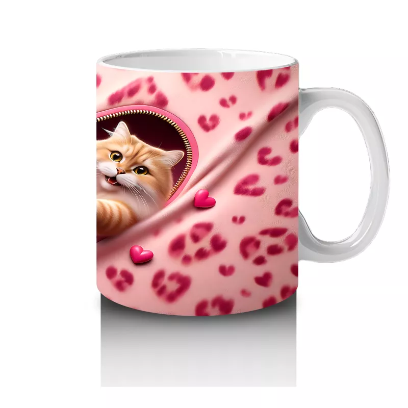 Pembe Yastıklı Fon Üzerinde Oyunbaz Kediler – Baskılı Kahve Kupası - 4