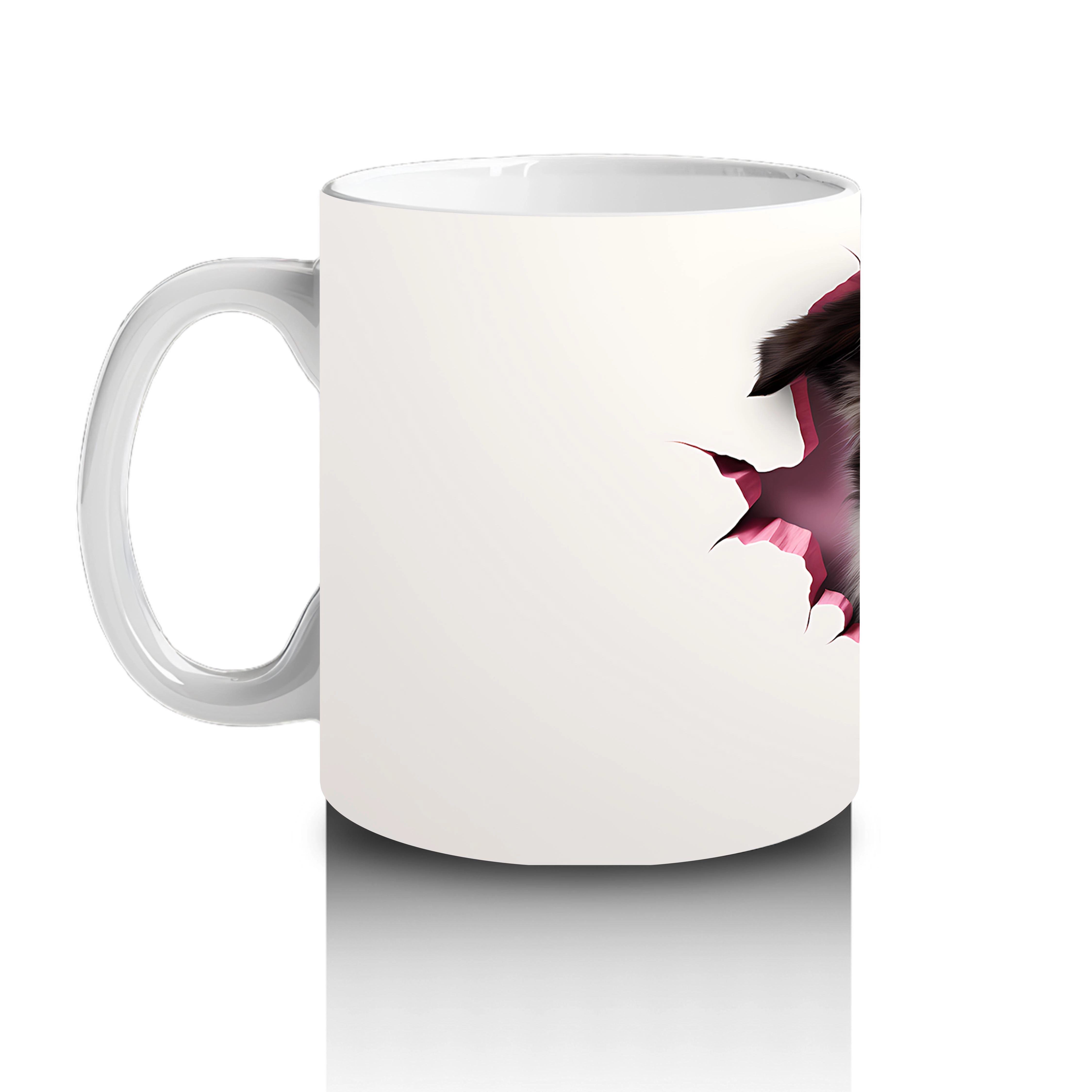 Pembe Yırtık Etkili Desende Gülümseyen Köpek – Baskılı Kupa - 2