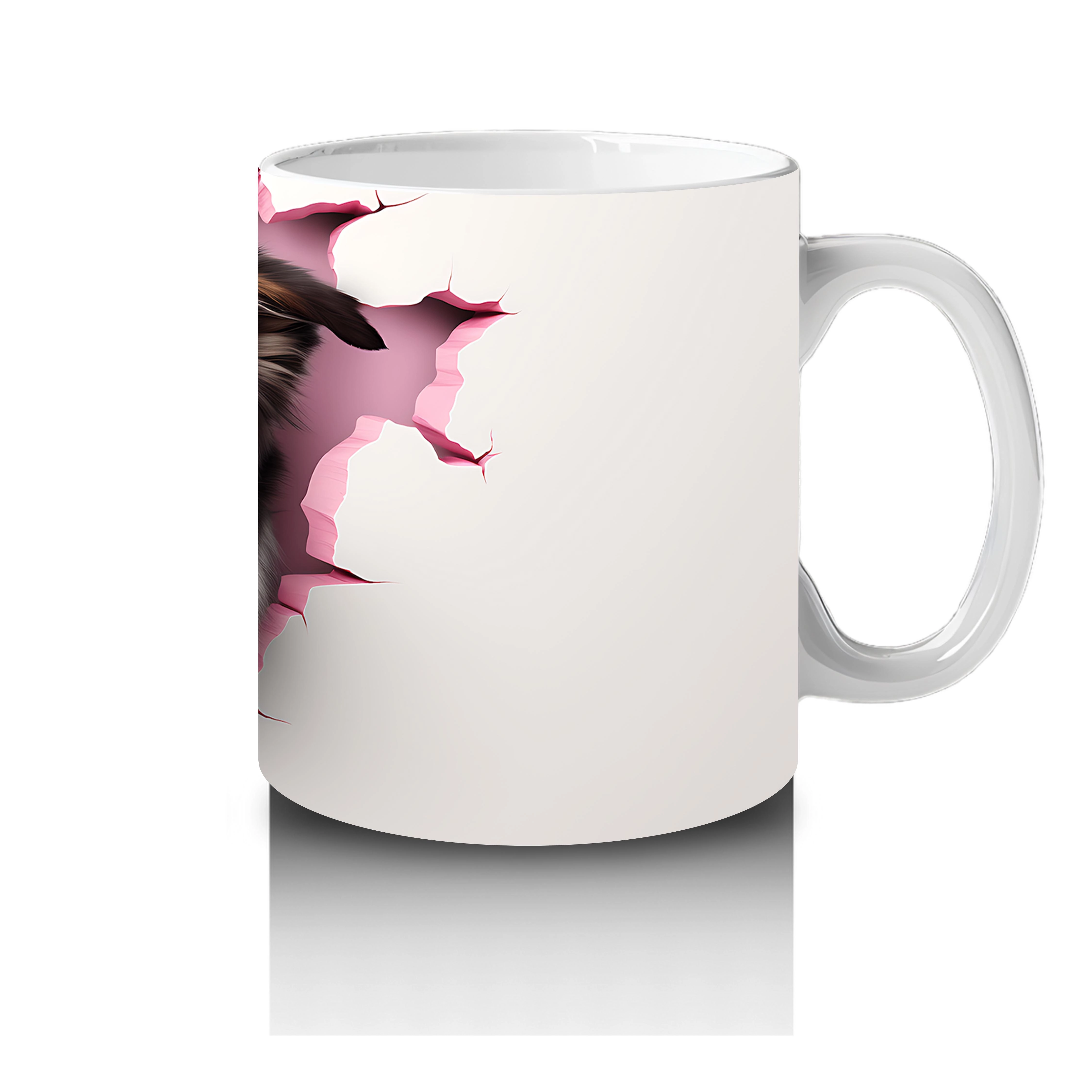 Pembe Yırtık Etkili Desende Gülümseyen Köpek – Baskılı Kupa - 4