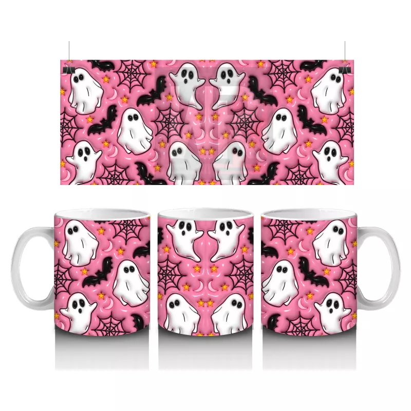 Pembe Zemin Üzerinde Maskeli Hayalet Deseni – Hediyelik Kahve Kupası