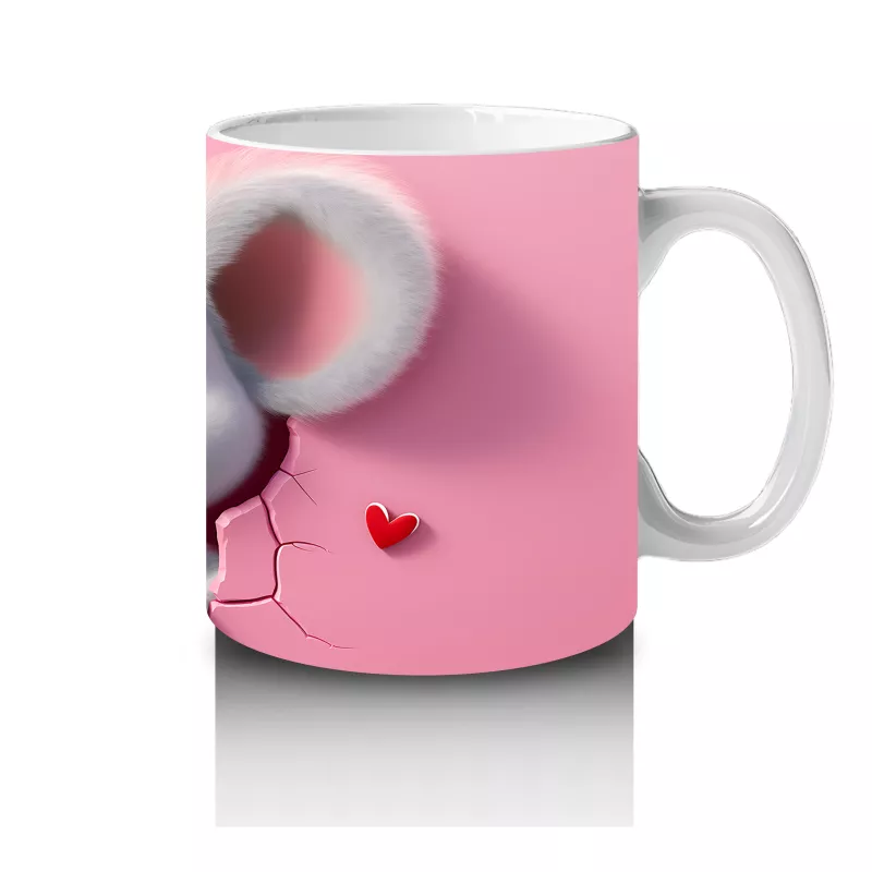 Pembe Zemin Üzerinde Sevimli Fare – Baskılı Kahve Kupası - 4