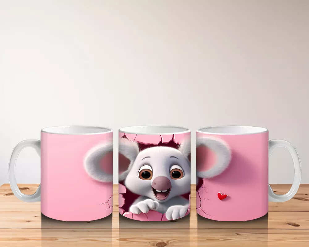 Pembe Zemin Üzerinde Sevimli Fare – Baskılı Kahve Kupası - 5