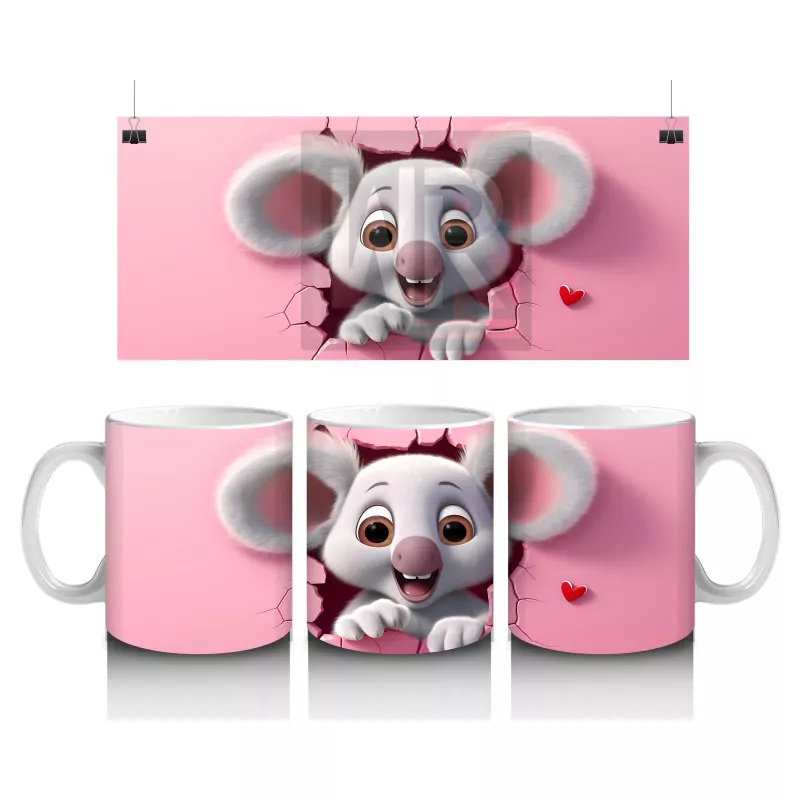 Pembe Zemin Üzerinde Sevimli Fare – Baskılı Kahve Kupası