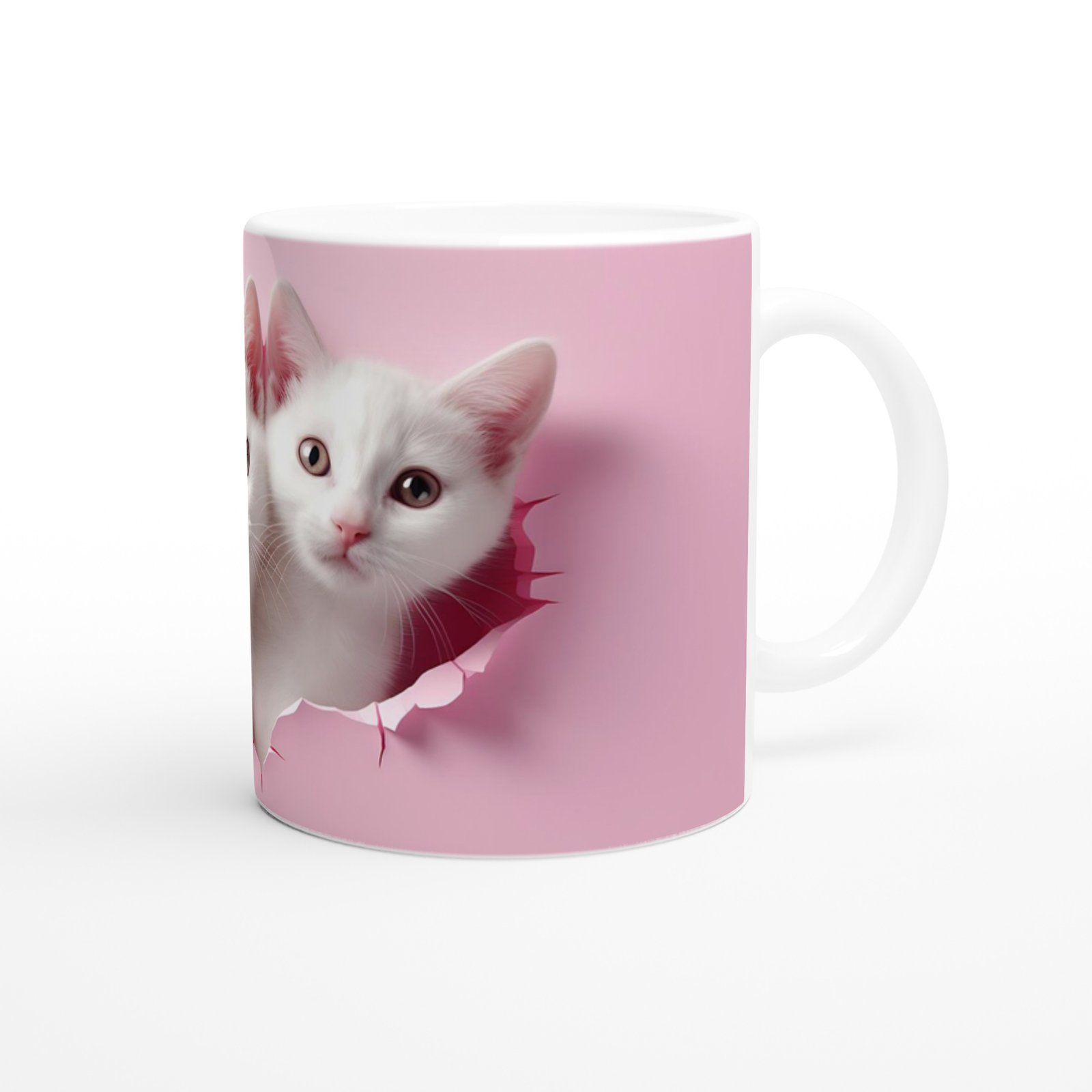 Pembe Zeminden Bakan Gerçekçi Yavru Kediler Temalı Baskılı Kupa Bardak - 3