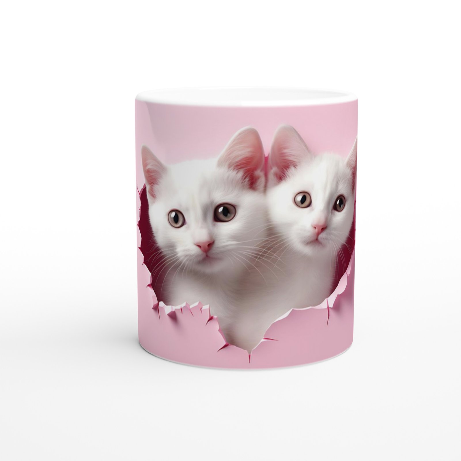 Pembe Zeminden Bakan Gerçekçi Yavru Kediler Temalı Baskılı Kupa Bardak