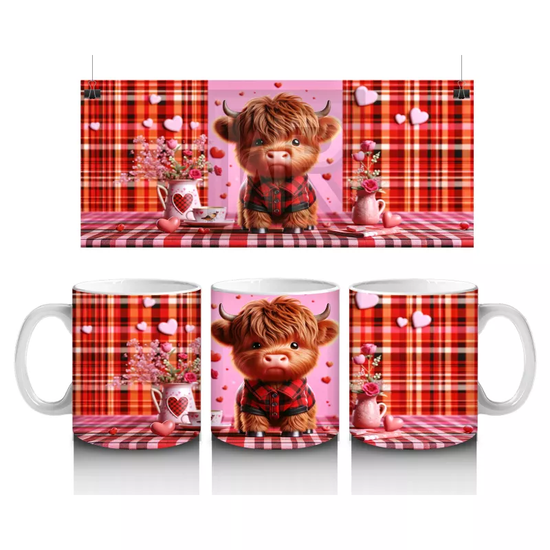 Perde Önünde Papatyalı Aşık Boğa – Baskılı Kahve Kupası