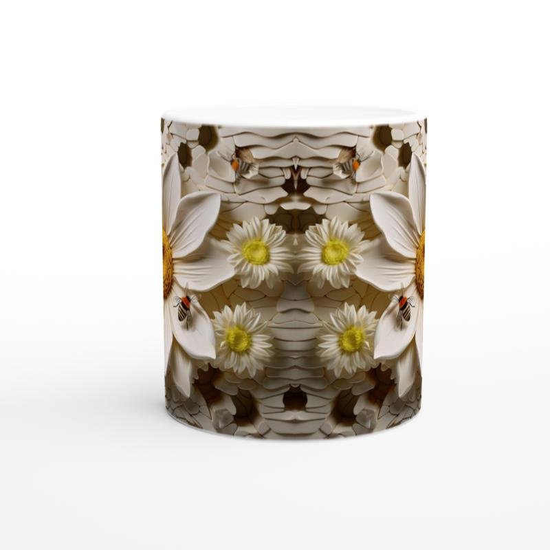 Petek Üzerindeki Papatya ve Arı Temalı Baskılı Kupa Bardak - 2
