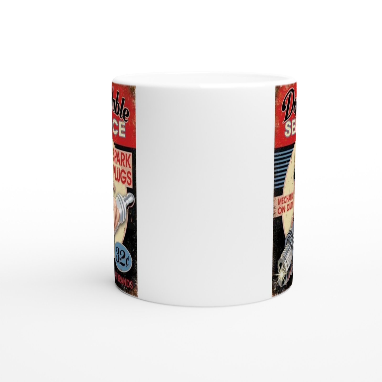 Pin-Up Bujili Retro Garaj Temalı Kupa Bardak - 3