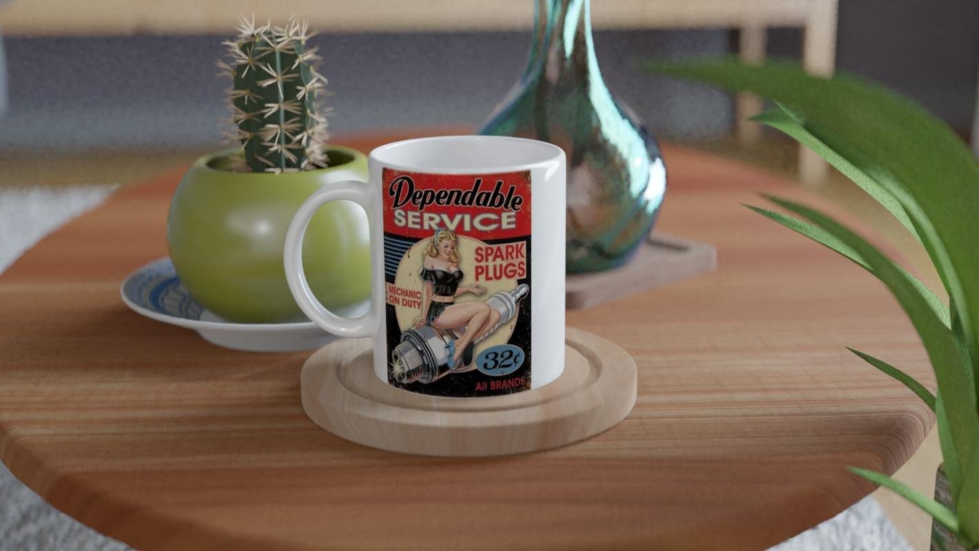 Pin-Up Bujili Retro Garaj Temalı Kupa Bardak - 4